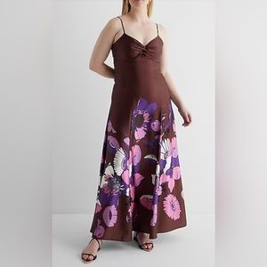 Satin Floral Twist Front Maxi Dress-New with Tags!